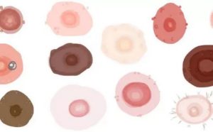 Светлый набухший ореол. Алый сосок